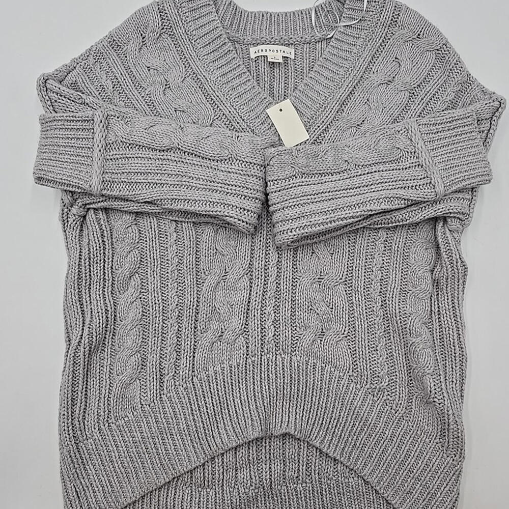 NWT AEROPOSTALE Chunky V-Neck Textured Cardigan SWEATER Y2K Grey S‎ - Picture 2 of 14